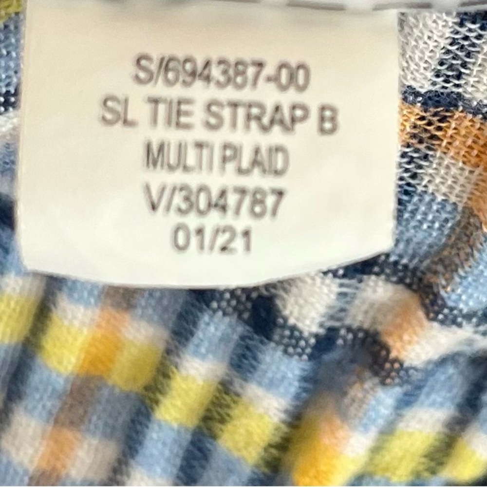 Old Navy Blue Red Yellow Cream Striped Smocked Tie-Shoulder Cami - Picture 8 of 8